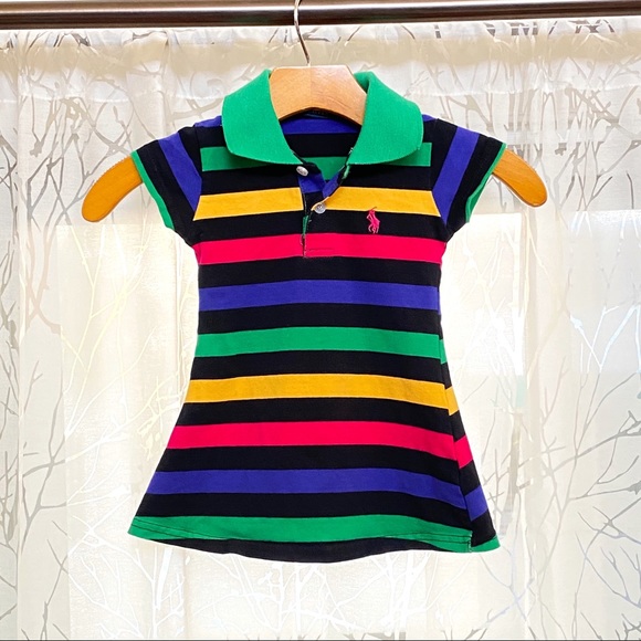 Ralph Lauren Other - Ralph Lauren girls black green purple striped collared polo dress short sleeve